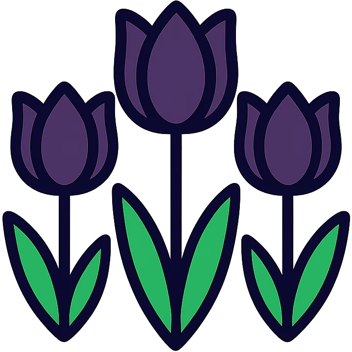 black tulips, color outline icon style, clean lines, colorful emoji