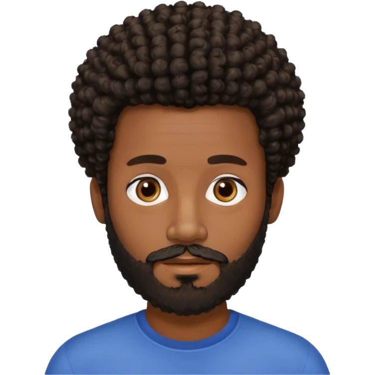 Dark brown skin man with beard and a tiny curly  Afro fade with dark dark brown eyes - beard should be a bit lighter . Not as much hair  emoji