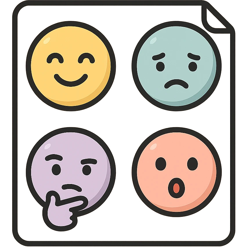 cute emoji faces on one sheet: smiling, sad, thoughtful, shocked, vector look with shadows and highlights, detailed shading, thin clean outlines, soft rounded features, pastel palette #98B5BC #B5B3C1 #C9A3C9 #E4C0CA #F7DCD1 #F7C0AA, Japanese pop art, sticker look, highly detailed, transparent background emoji