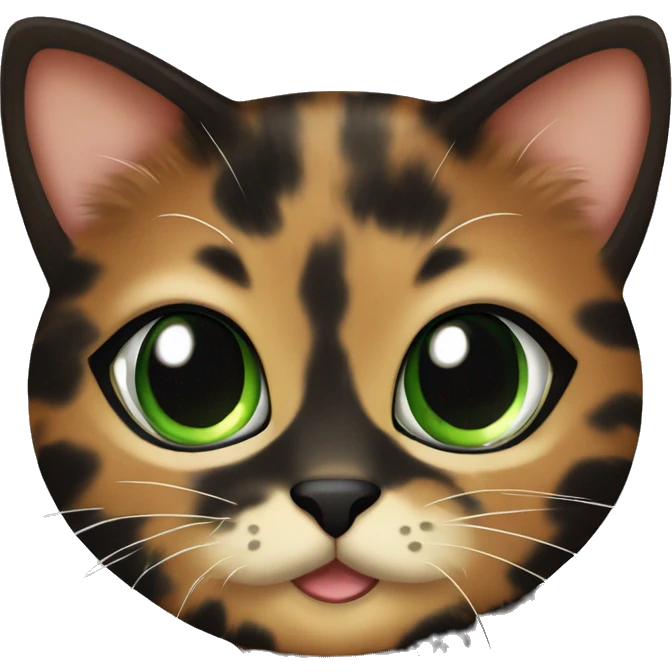 Cute tortoiseshell cat with green eyes. Black and brown fur mostly black emoji