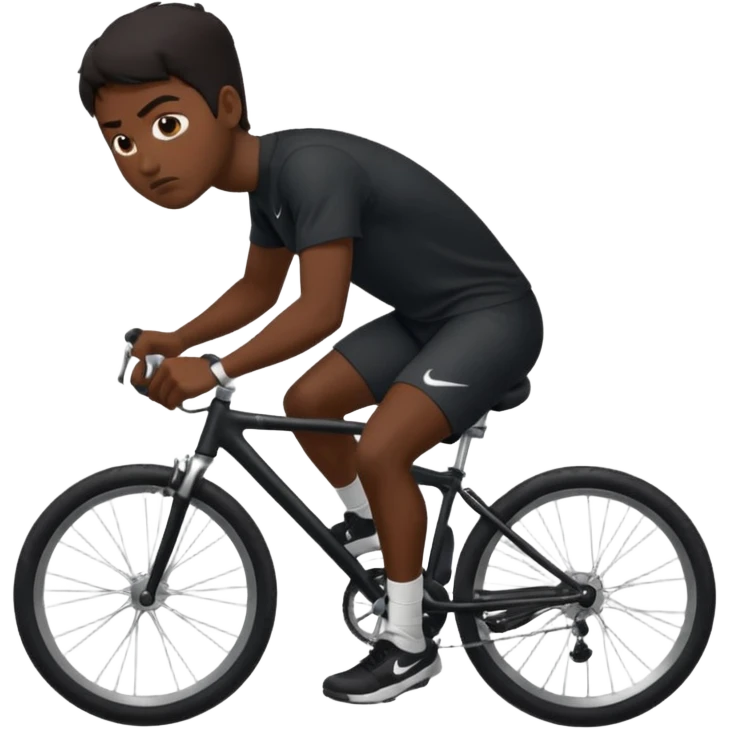 Muscle man with dark hair and darker skin , wearing black shirt nike, riding on bike going to fall down emoji
