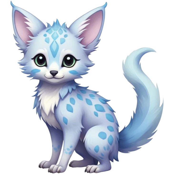 Feral Rare Fantasy ethereal cute pastel Vernid-Trico-species by LiLaiRa, random markings, tufted tail, tufted ears, full body emoji