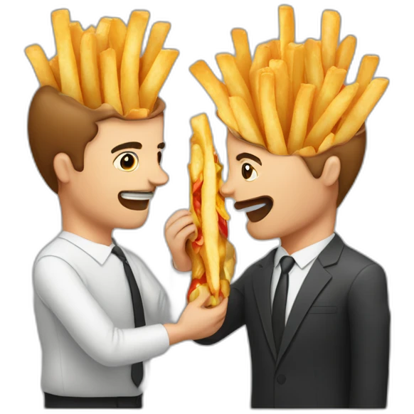 Man eat fries in head of an other man emoji