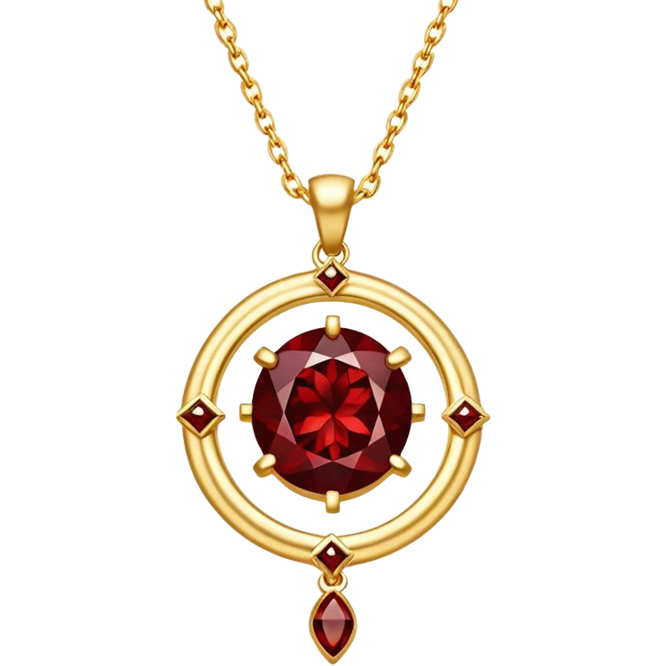 enchanted talisman of grounding and rebirth, red garnet pendant with gold chain, glowing with magic emoji