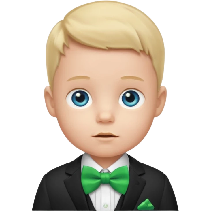 baby boy blue eyes, in suit, with green bow emoji