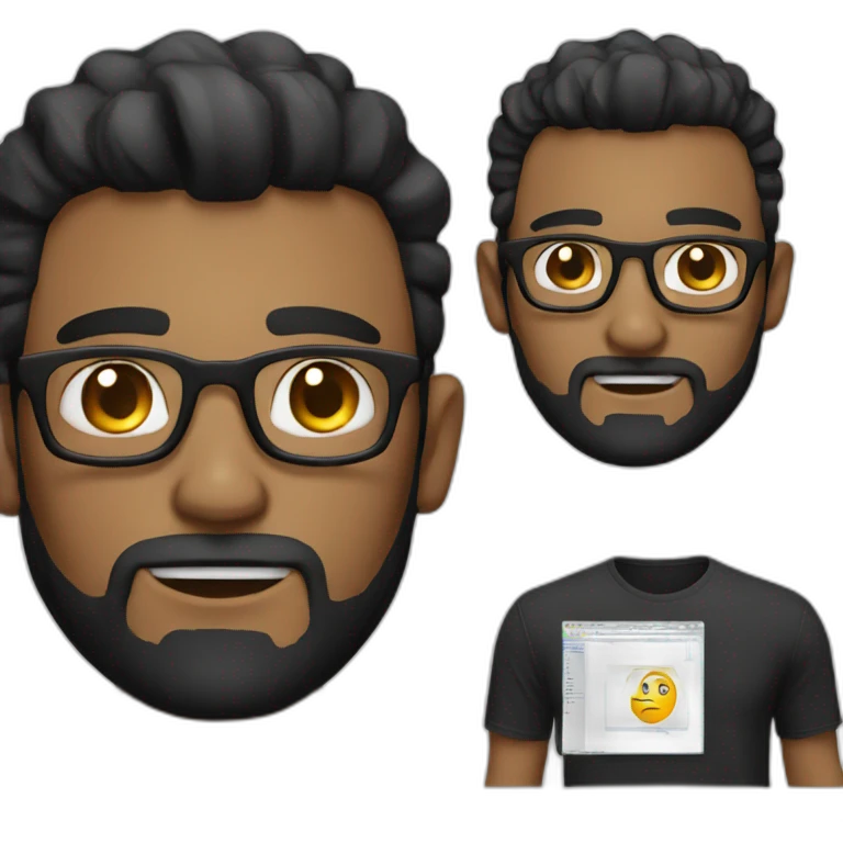programmer with a little beard, black t-shirt and work with MacBook emoji