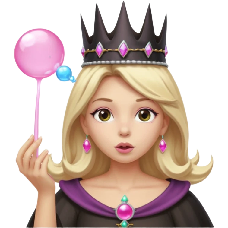 A pink bubble blonde witch with a crown instead of a witch hat emoji