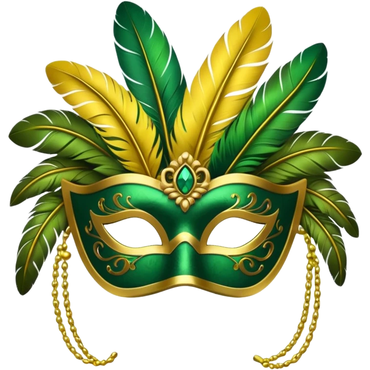 masquerade mask with yellow and green feathers emoji