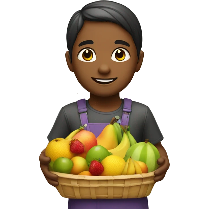 niñs con una canasta llena de frutas y vieres emoji