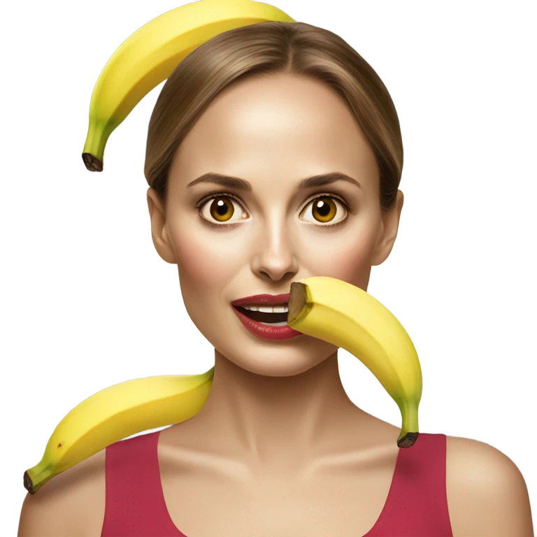 Natalie Portman with a banana in her mouth emoji