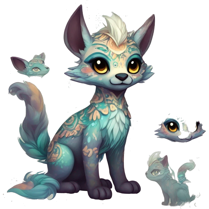 cute Kawaii edgy ethereal shy epic fantasy animal fursona Fionbri creature by griffsnuff & LiLaiRa & Falvie with exotic colors with intricate patterns full body emoji