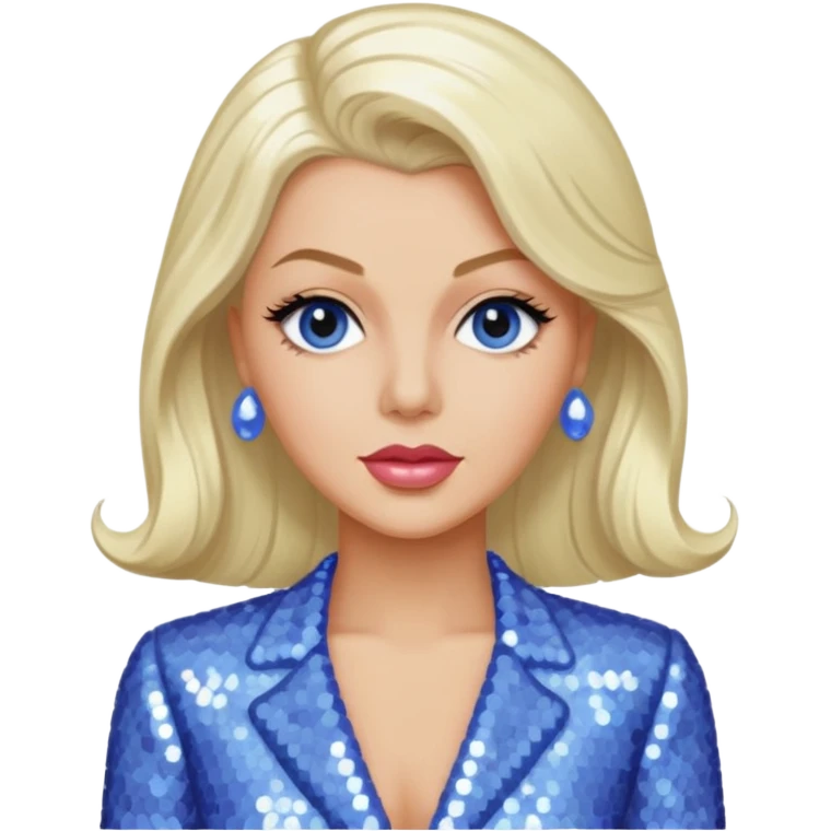 Lana Turner with long platinum blonde hair, periwinkle sequin outfit  emoji