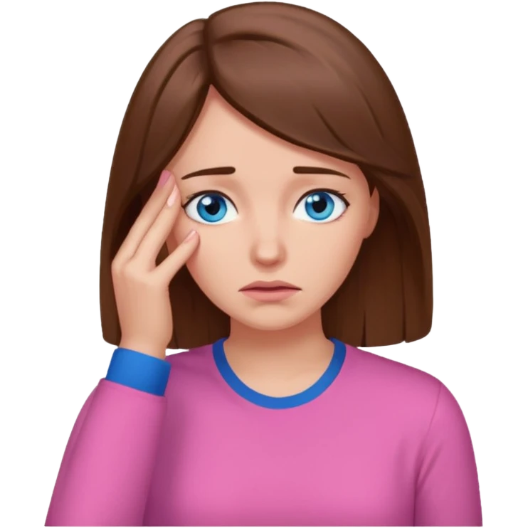 Facepalm woman brown hair blue eyes pink shirt  emoji