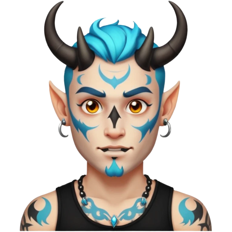 white skin Rock-style man — piercings, glowing tattoos on face, black horns emoji