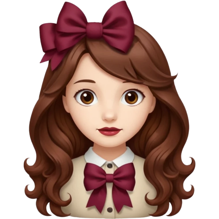 girl wavy long brown hair with a burgundy bow emoji