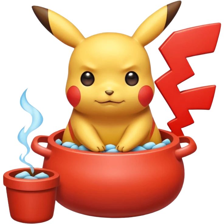 Un Pikachu rouge qui et triste avec des éclairs en fond et il a fait caca et pipi dans un pot  emoji