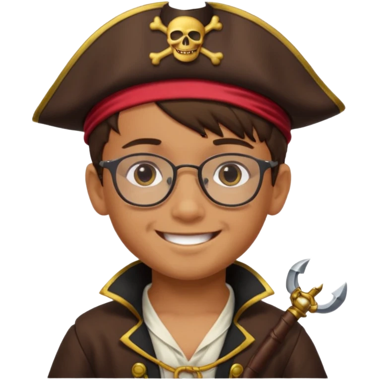 kid boy with pirate costume wearing glasses emoji