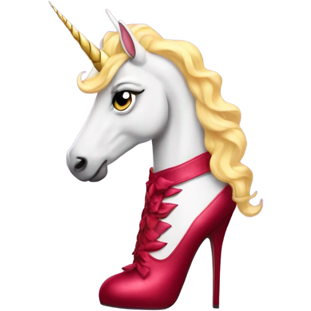 a drag queen unicorn giving a nasty side eye as he wears extremely tall ruby heels emoji