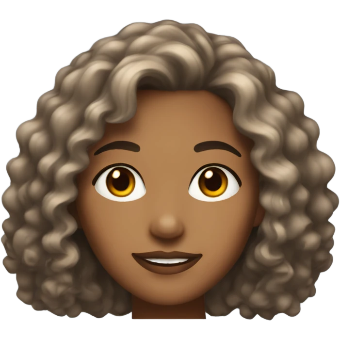 brown woman with mid length curly hair dark brown eyes emoji