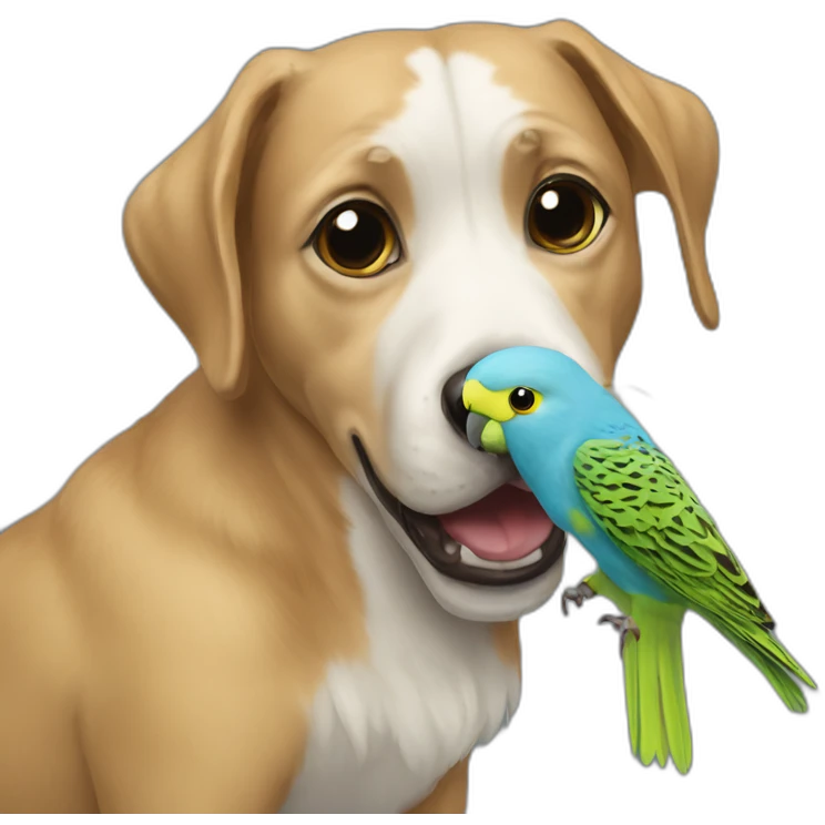 a dog eating the budgie emoji