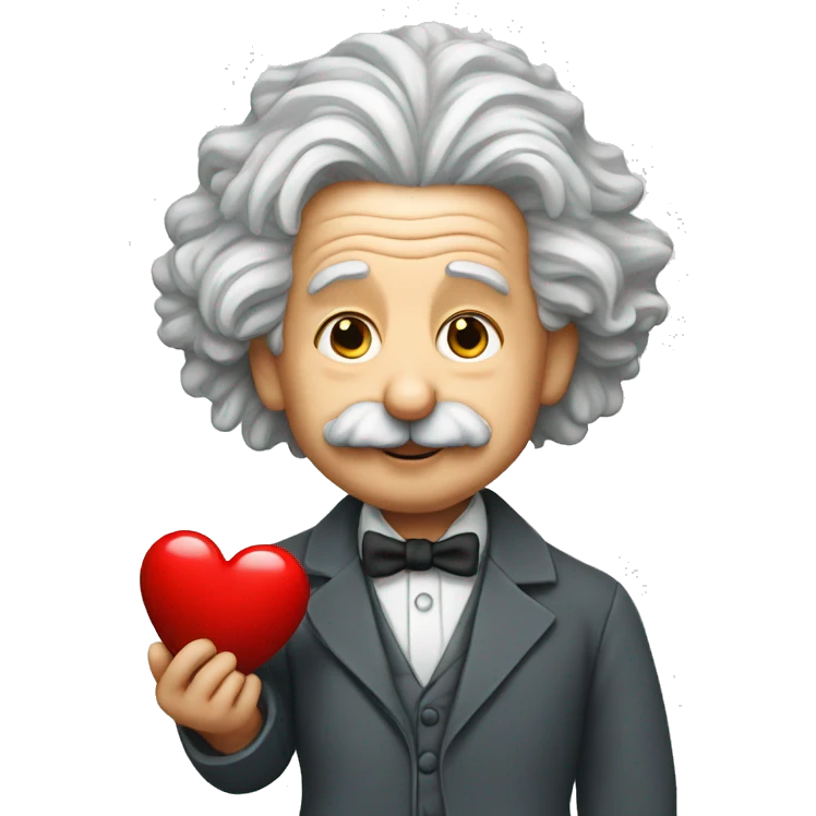 Albert Einstein holding a heart in his hand emoji