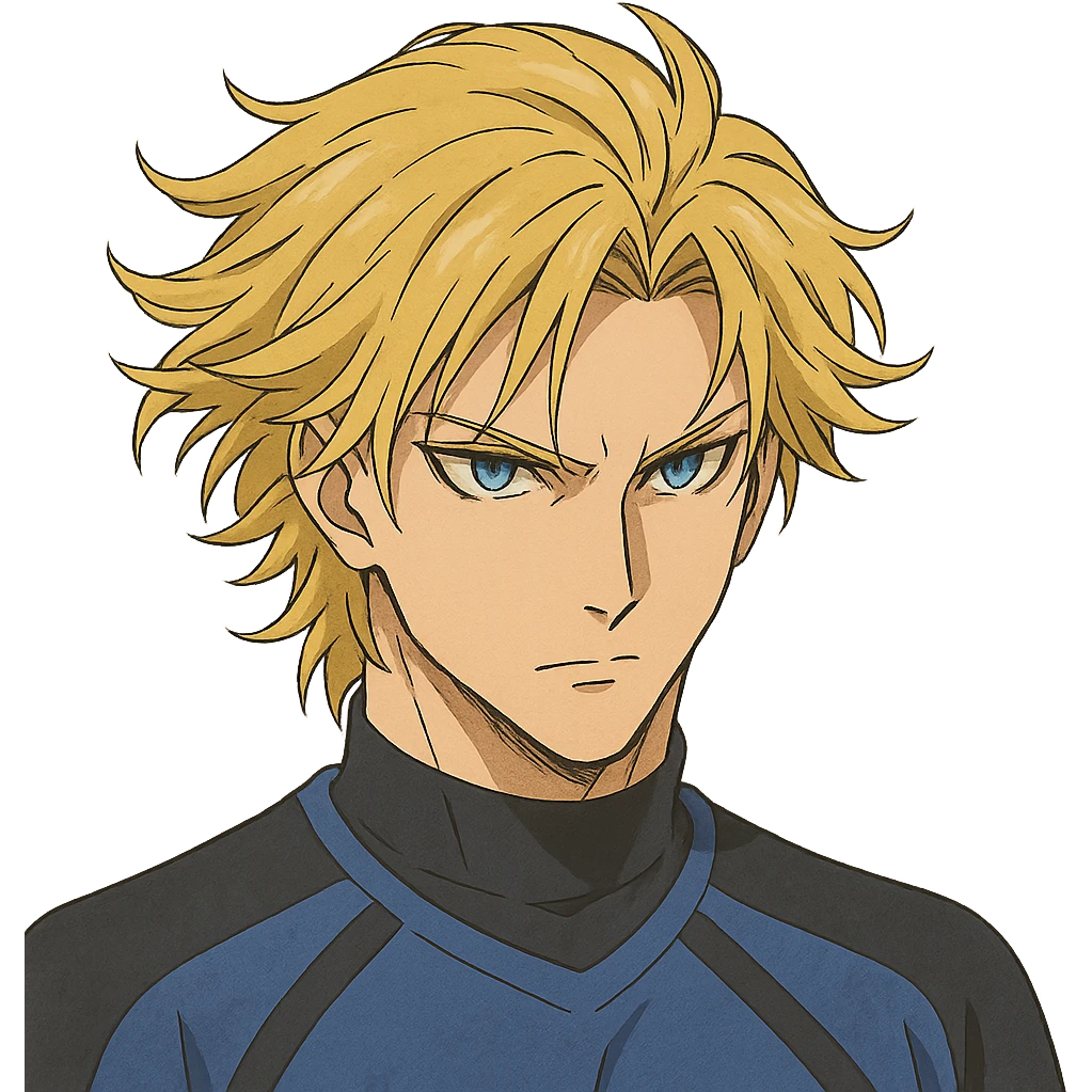 Kaiser from Blue Lock, anime style, detailed hair and sharp eyes emoji