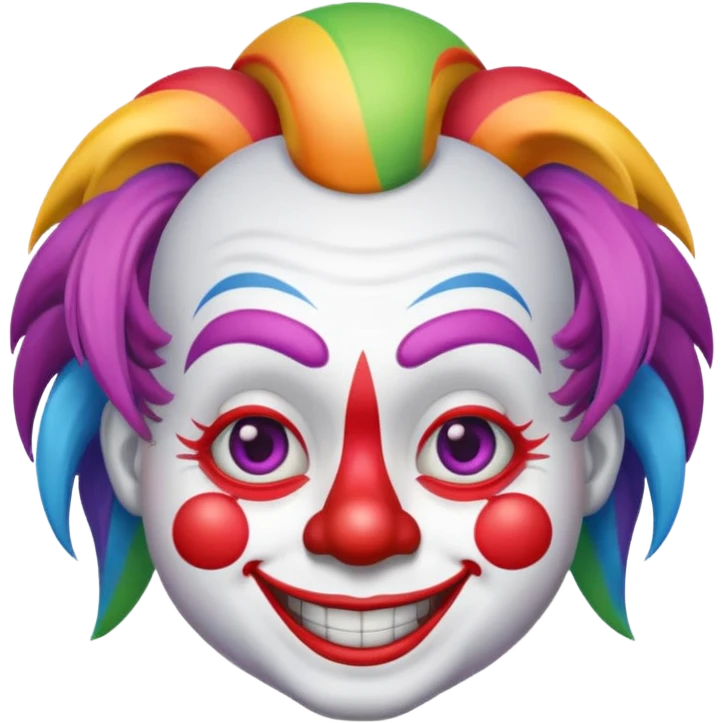 mischievous clown emoji with sly grin, arched eyebrows, rainbow hair emoji
