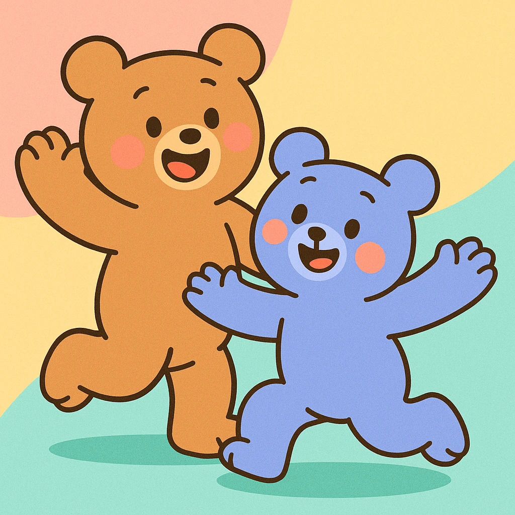 bubu and dudu bear, playful pose, smiling, pastel colors emoji