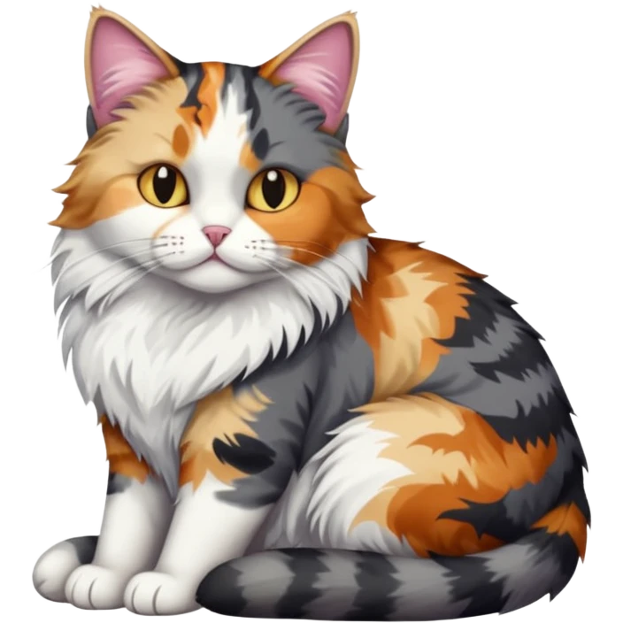 full body colourful light patched calico + white tabby cat cuddling a big dark grey and white tabby cat  emoji