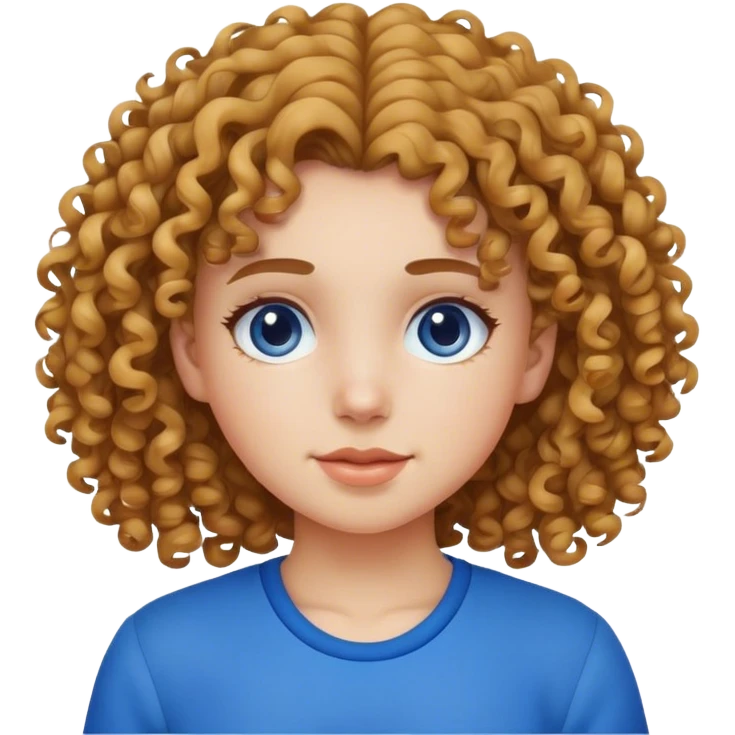 Girl with curly hair wearing blue  emoji