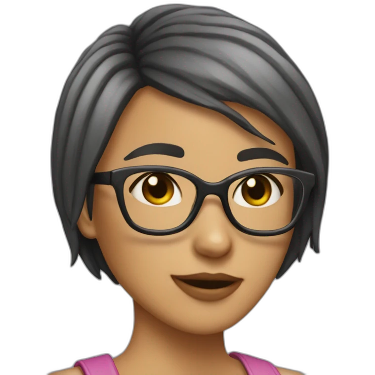 Girl with boycut hair and specs in love emoji