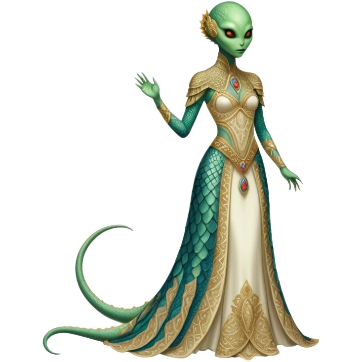 a Reptilian alien woman full body in Romanov dress emoji