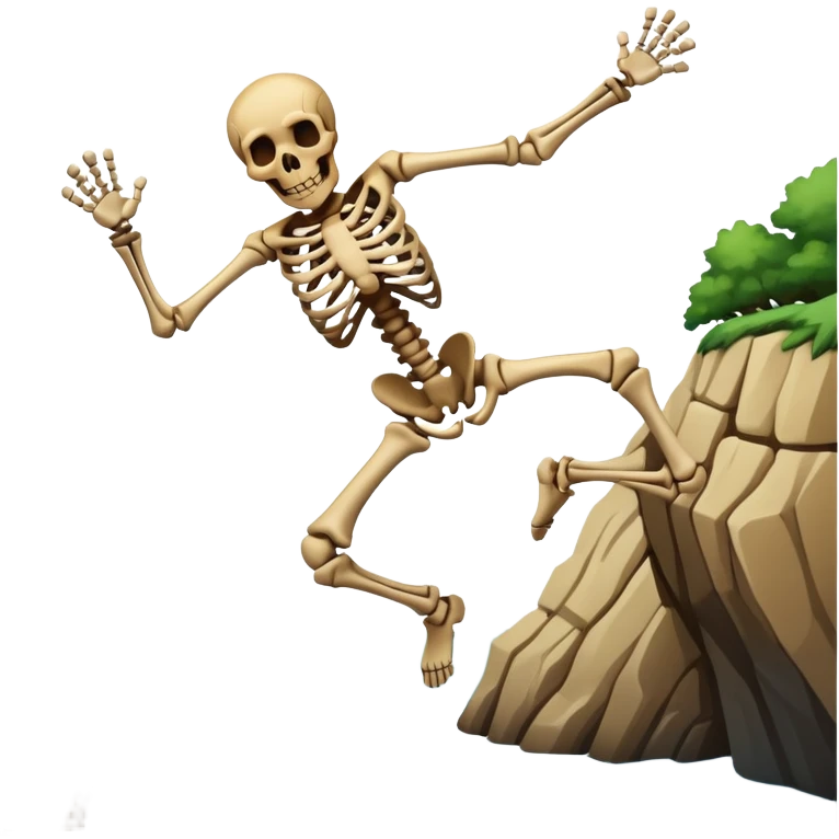 Skeleton, jumping off a cliff into a river emoji