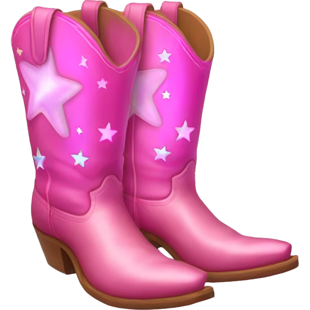 Pink cowboy boots with stars iridescent two boots emoji