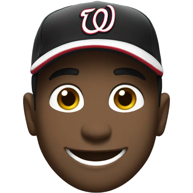 smiling male in black jacket with Washington Nationals hat emoji