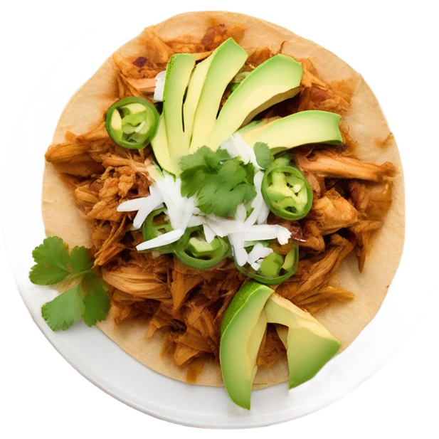 Chicken tinga tostadas on a white plate emoji