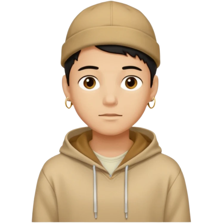 {
  "type": "human",
  "look": "male, tan hoodie, brown cap, gold jewelry, calm face, front view",
  "description": "a young man wearing a hoodie and cap, looking relaxed and confident"
} emoji