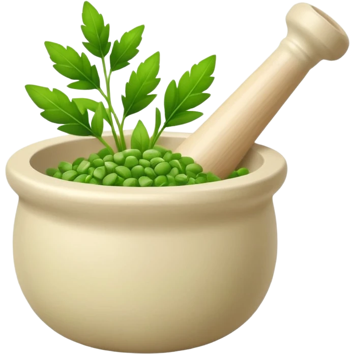mortar and pestle with green herbs clean emoji style emoji
