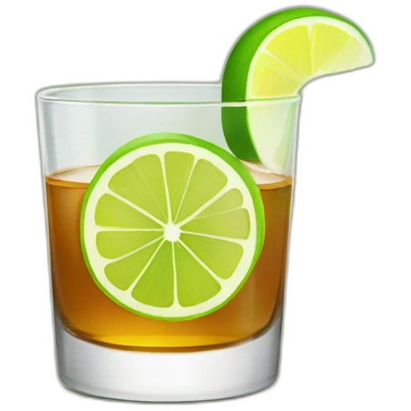 A single whiskey shot with a single slice of green lemon piece on it emoji