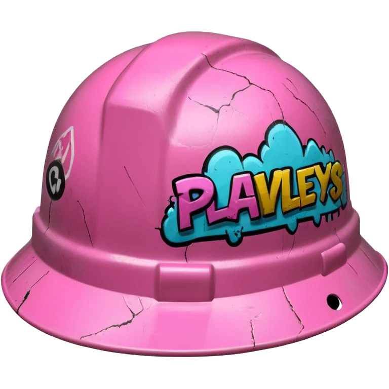 pink hard hat with graffity "PLAVLEYS" emoji