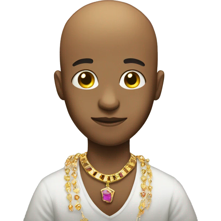 bald boy with jewelry indoors with bible emoji