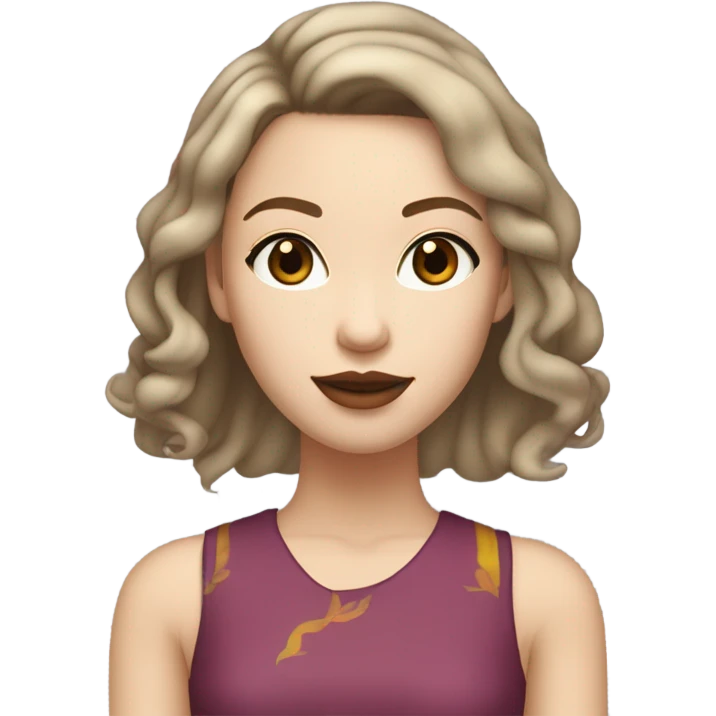 really pale lighskin mixed girl looks white look light beige with dark amber colored eyes dark auburn medium cut wavy straight hair asian inspired chinese makeup,e cultural y2k type outfit that is colorful bright  emoji