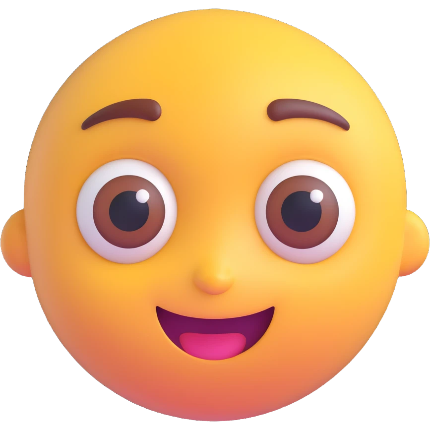apple-style 3D emoji character with smooth skin, large expressive eyes, soft shadows, glossy plastic texture, bright pastel colors, fun cartoonish look, head centered, neutral background, resembling the face shape, hairstyle, and smiling expression of the person emoji