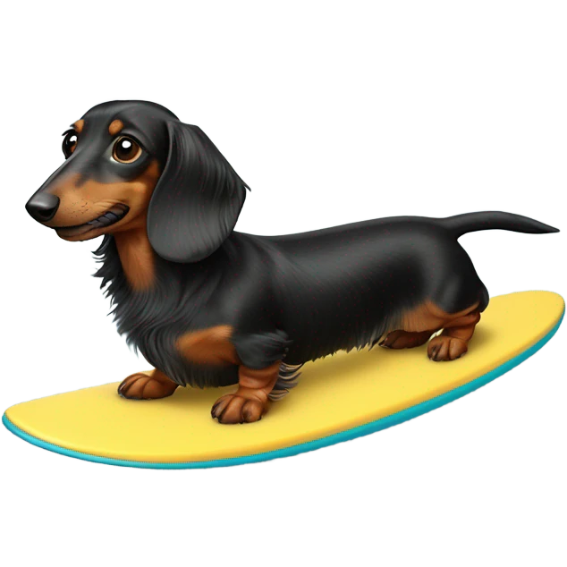 Long haired weenie dog surfing emoji