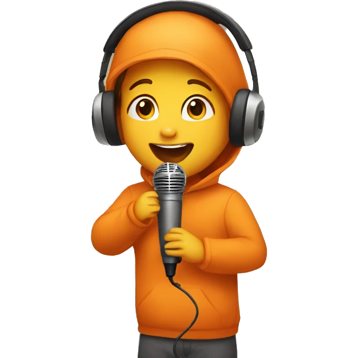 child in orange clothes singing in mocrophone emoji