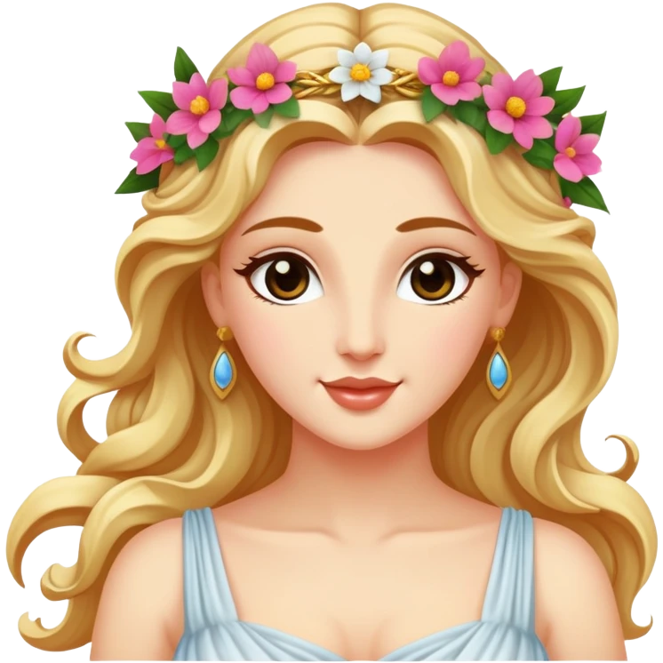 Greek goddess Aphrodite with flowers and a wink emoji