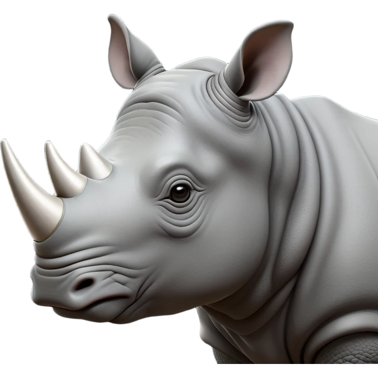 cinematic-noble--rhinoceros-portrait-emoji,slate-grey-hide--poised-and-regal,-with-a-massive,-powerful-build-and-a-thick, -deep-set-soulful-piercing-eyes,-simplified-yet-sharp-and-sophisticated-features,-highly-detailed,-large-black-eyes, zoomed out showing shoulders, large white horn  emoji
