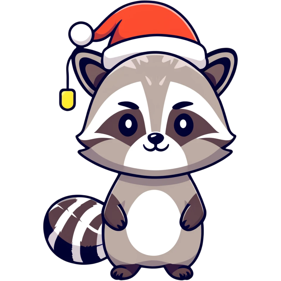 Raccoon with Christmas hat and lights  emoji