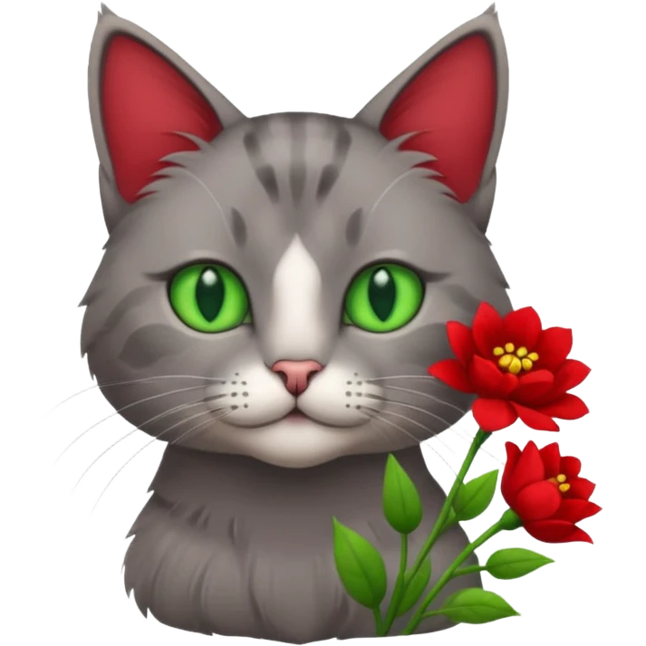 Male cat holding red flowers emoji