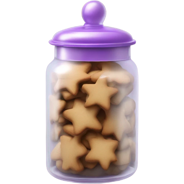 Realistic glass cookie jar with light purple lid full of gingerbread cookies isolated.  emoji
